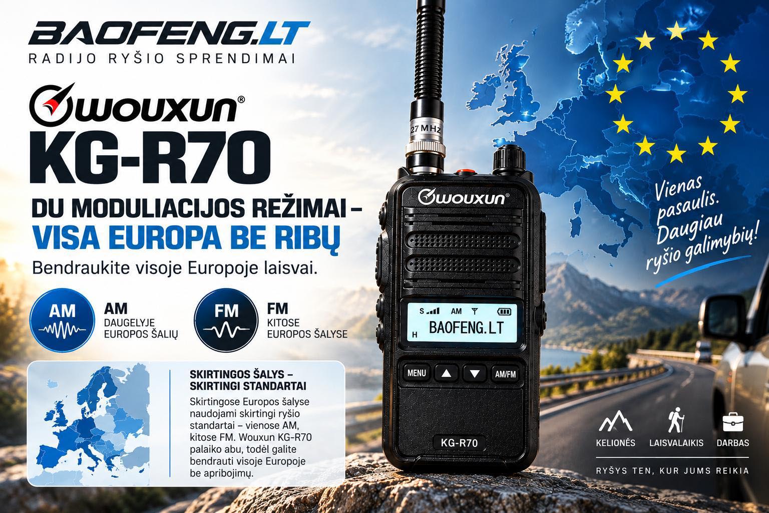 Wouxun KG-R70 CB radijo stotelės privalumai