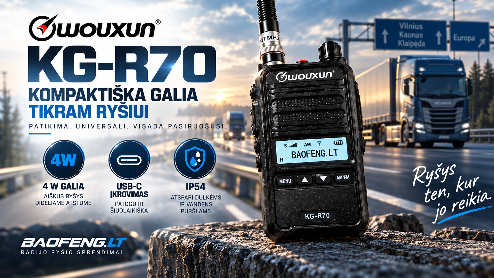 Wouxun KG-R70 profesionali rankinė CB radijo stotelė