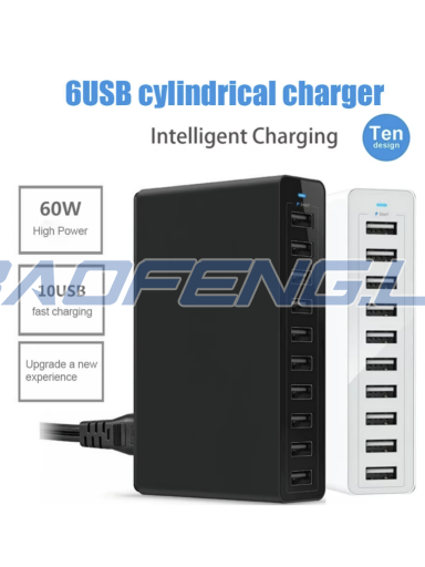 USB įkroviklis - 10 lizdų 60W (EU, juodas)