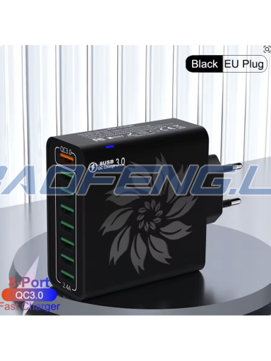 USB įkroviklis - 8 lizdų 20W (EU, juodas)