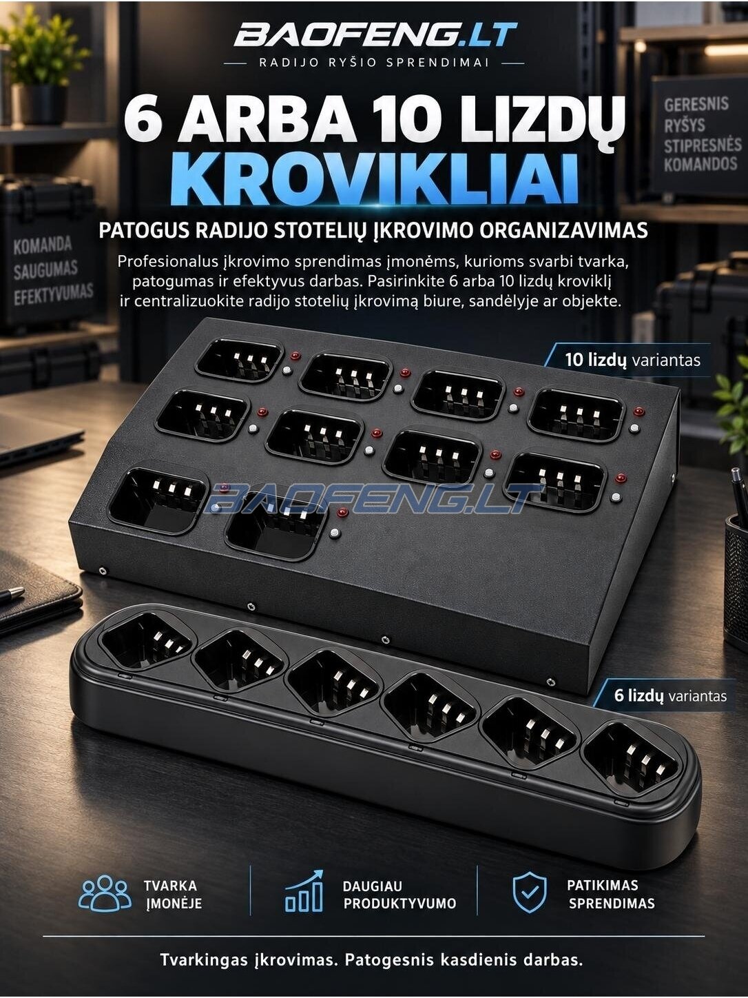 Wouxun 6 ir 10 lizdų krovikliai